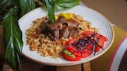 ข้าวพิลาฟแอปริคอตกับอัลมอนด์และสมุนไพร