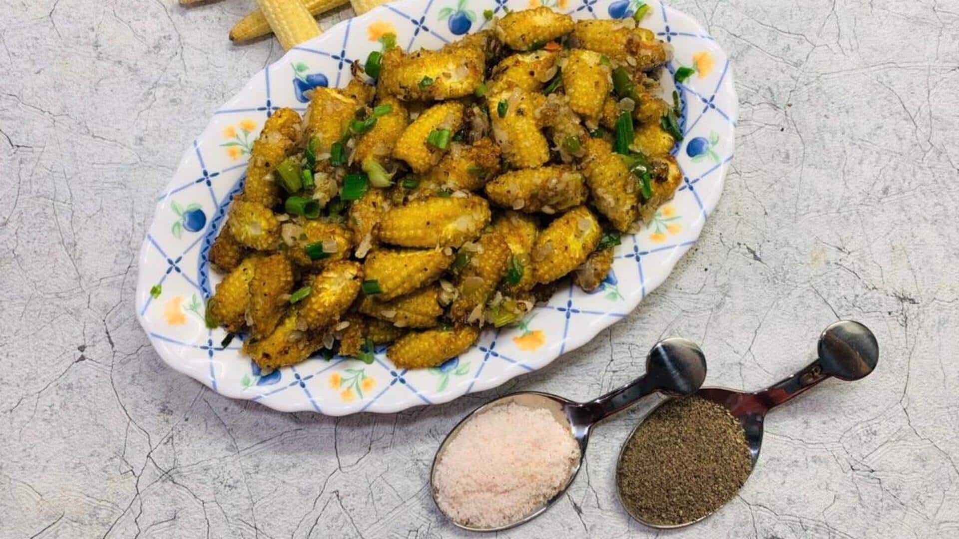 เมนูผัดข้าวโพดอ่อนพริกไทยดำ ทำง่าย อร่อยทันใจ