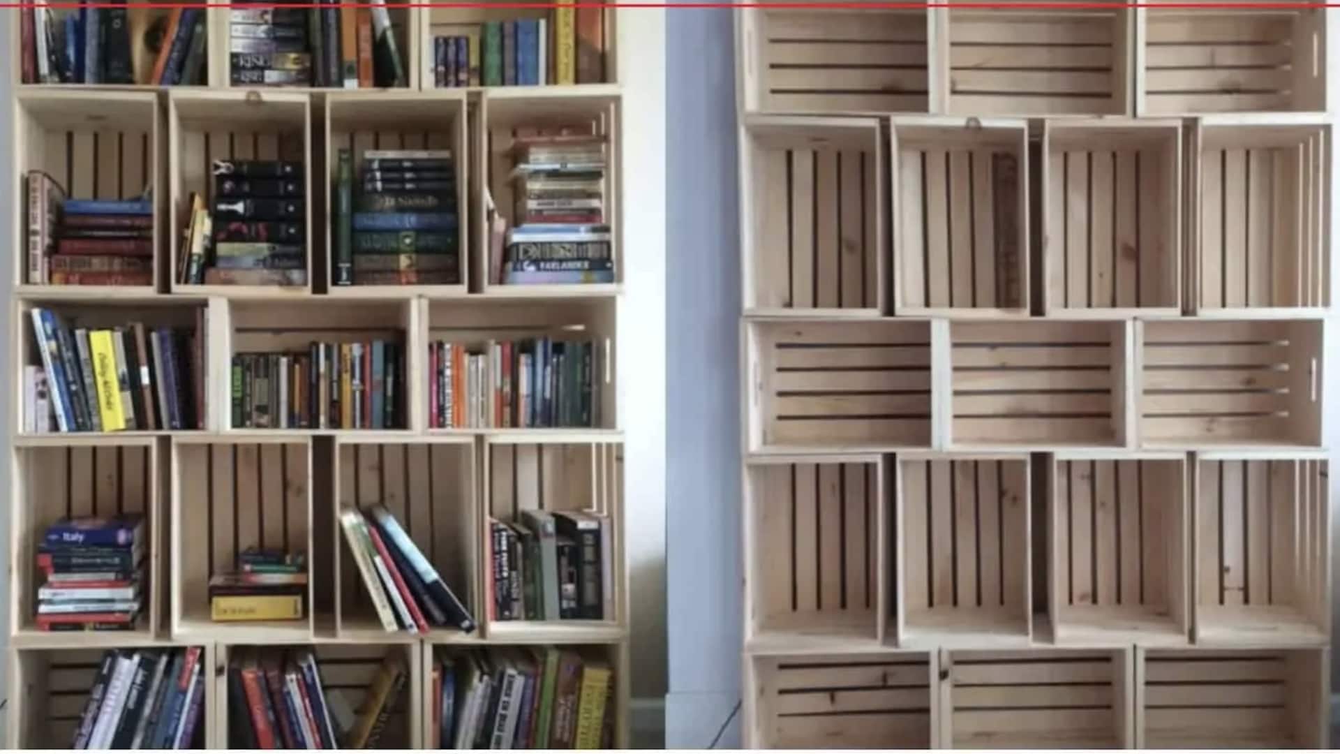 เปลี่ยนลังไม้เป็นชั้นวางหนังสือสุดเก๋