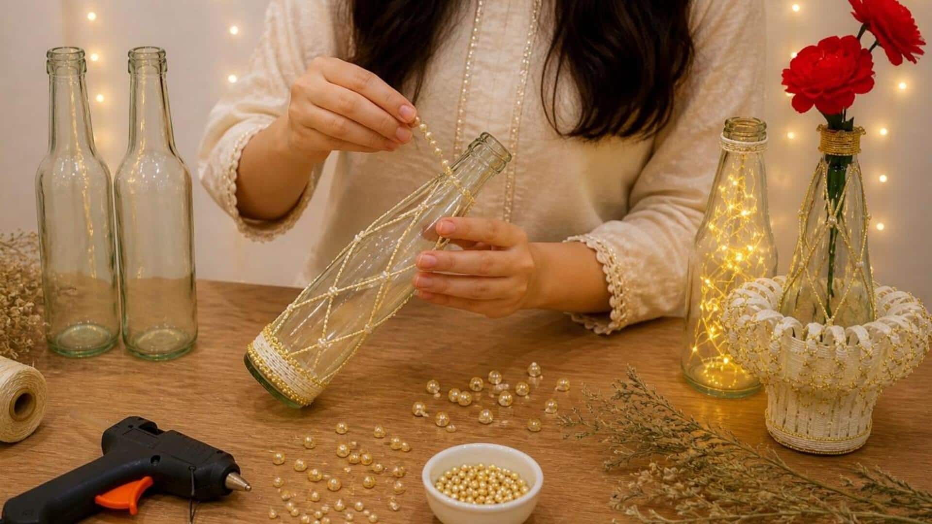 รีไซเคิลขวดแก้วเก่าเป็นโคมไฟตกแต่งสุดชิค