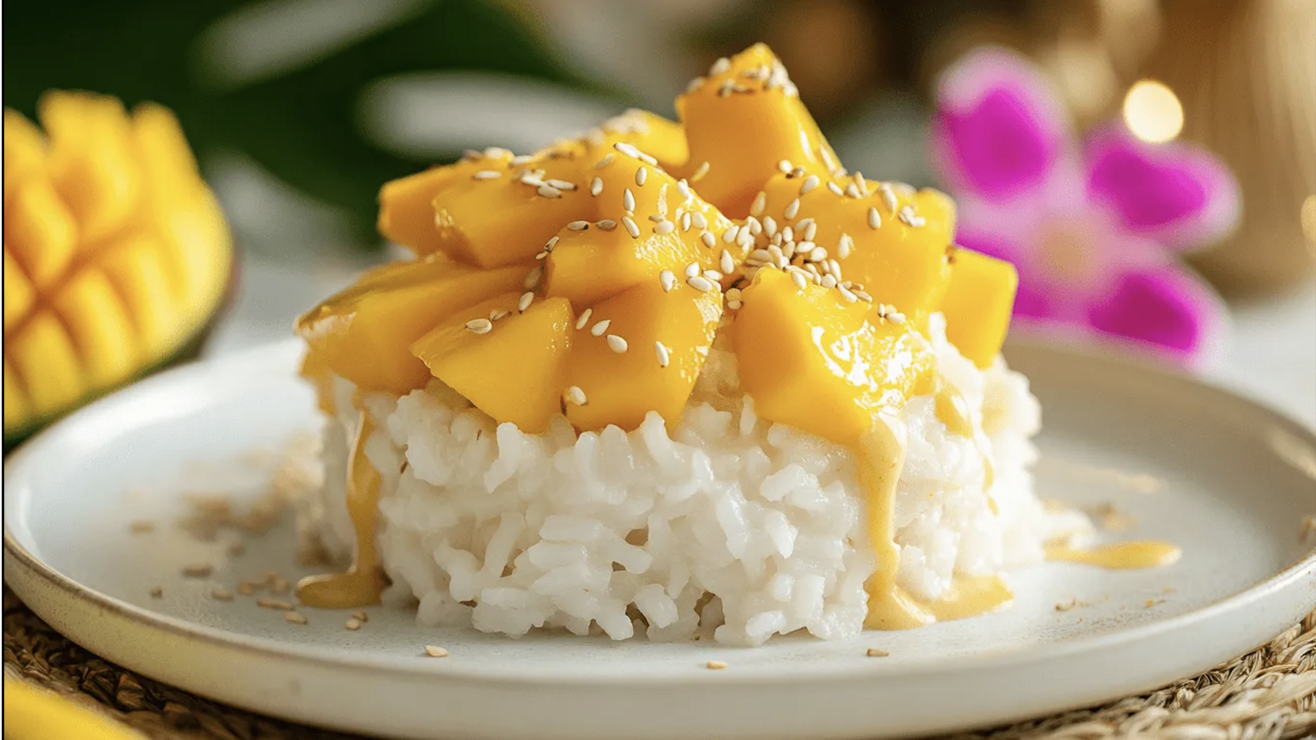 ข้าวหวานโยเกิร์ต มะม่วงสด และกลิ่นกระวานหอม