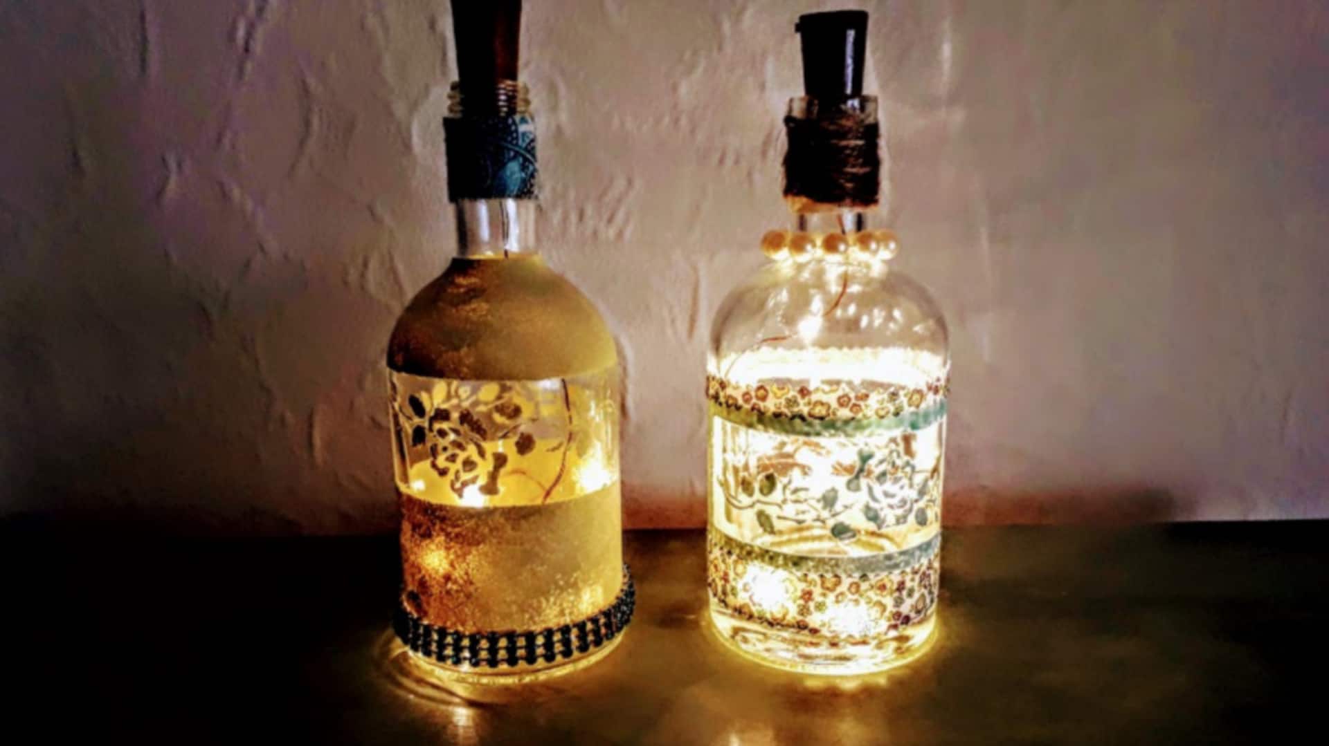 เปลี่ยนขวดแก้วเก่าเป็นโคมไฟสุดเก๋ในงบประหยัด