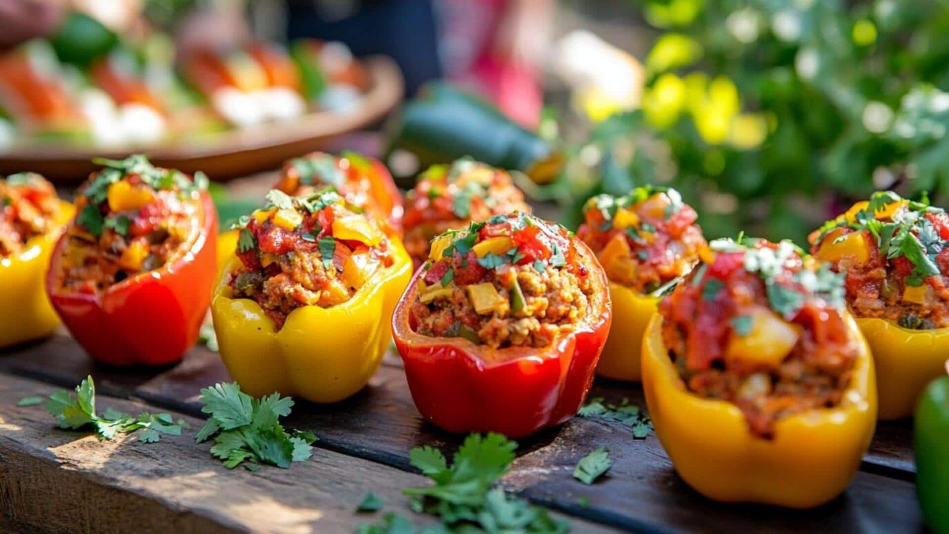 พริกหยวกยัดไส้ถั่วลิสง ราดน้ำสลัดโยเกิร์ตหอมสะระแหน่