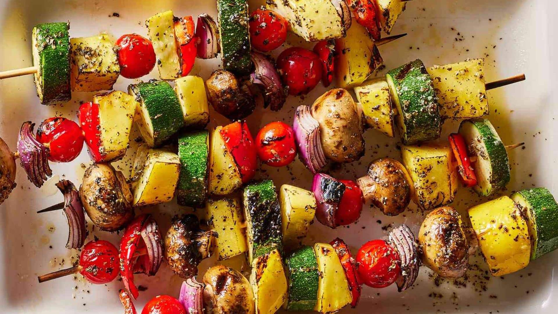 ไม้เสียบฟักเขียวย่าง ของว่างมังสวิรัติทำง่าย อร่อยได้ทุกวัน