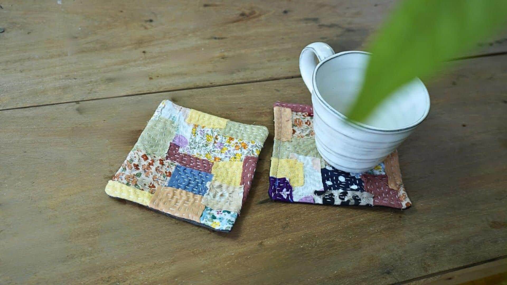 เศษผ้าเหลือใช้ กลายเป็นที่รองแก้วสุดสดใส