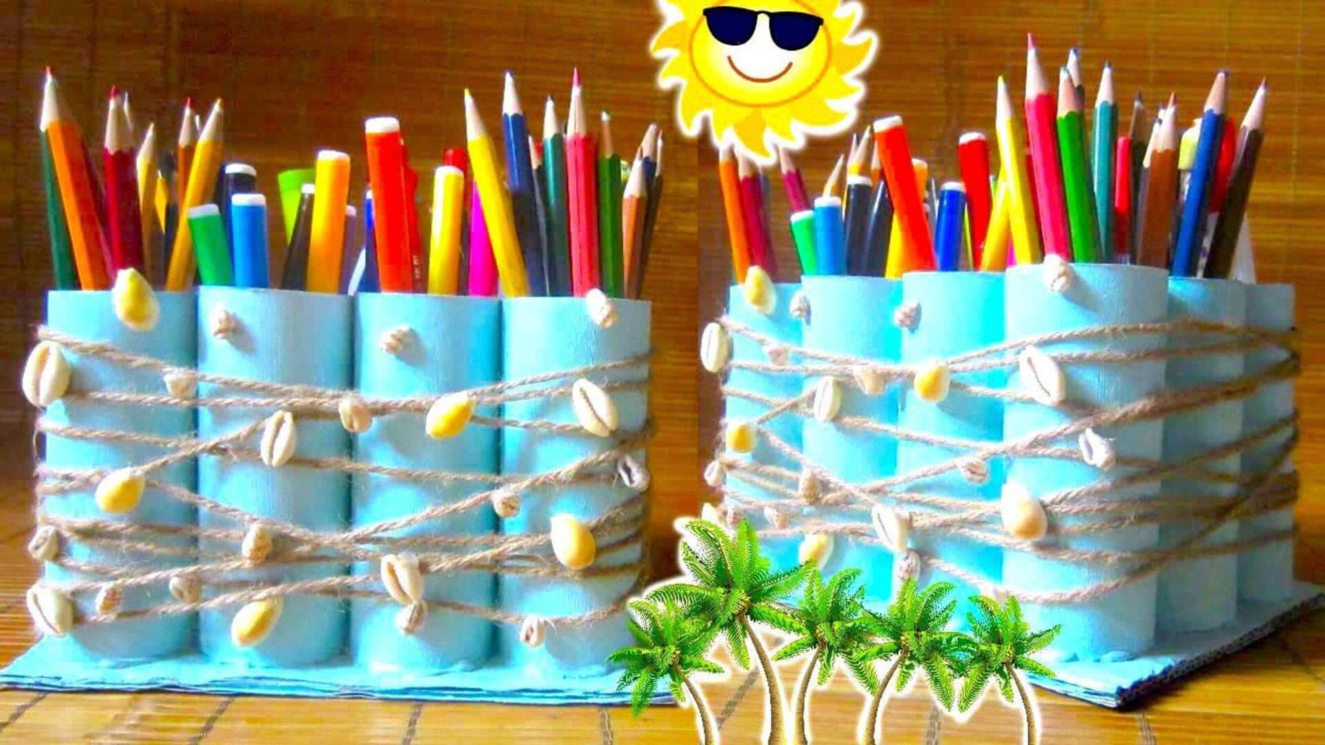 รีไซเคิลแกนกระดาษ เป็นที่จัดระเบียบโต๊ะสุดชิค 