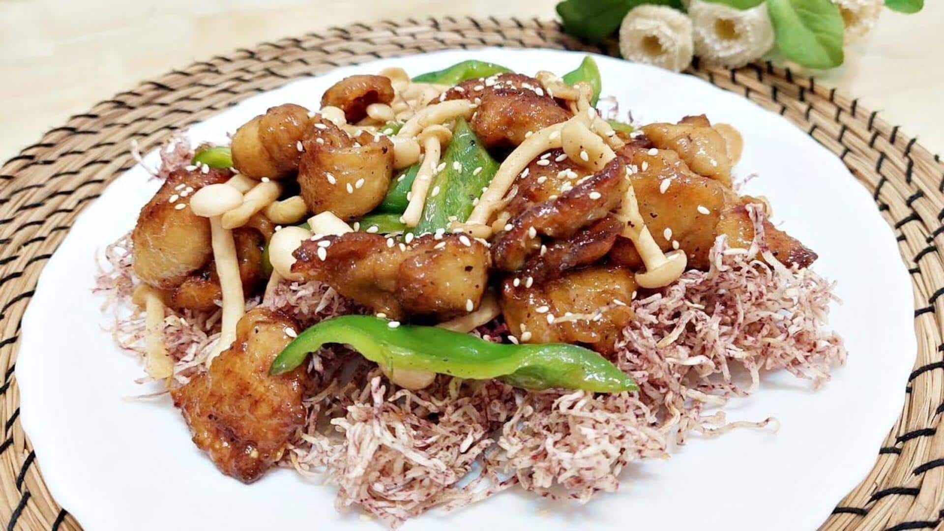 เมนูมังสวิรัติทำง่าย: ผัดเผือกกับเห็ดหอมอร่อย