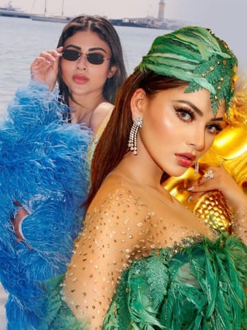 Mouni, Urvashi don feathered dress